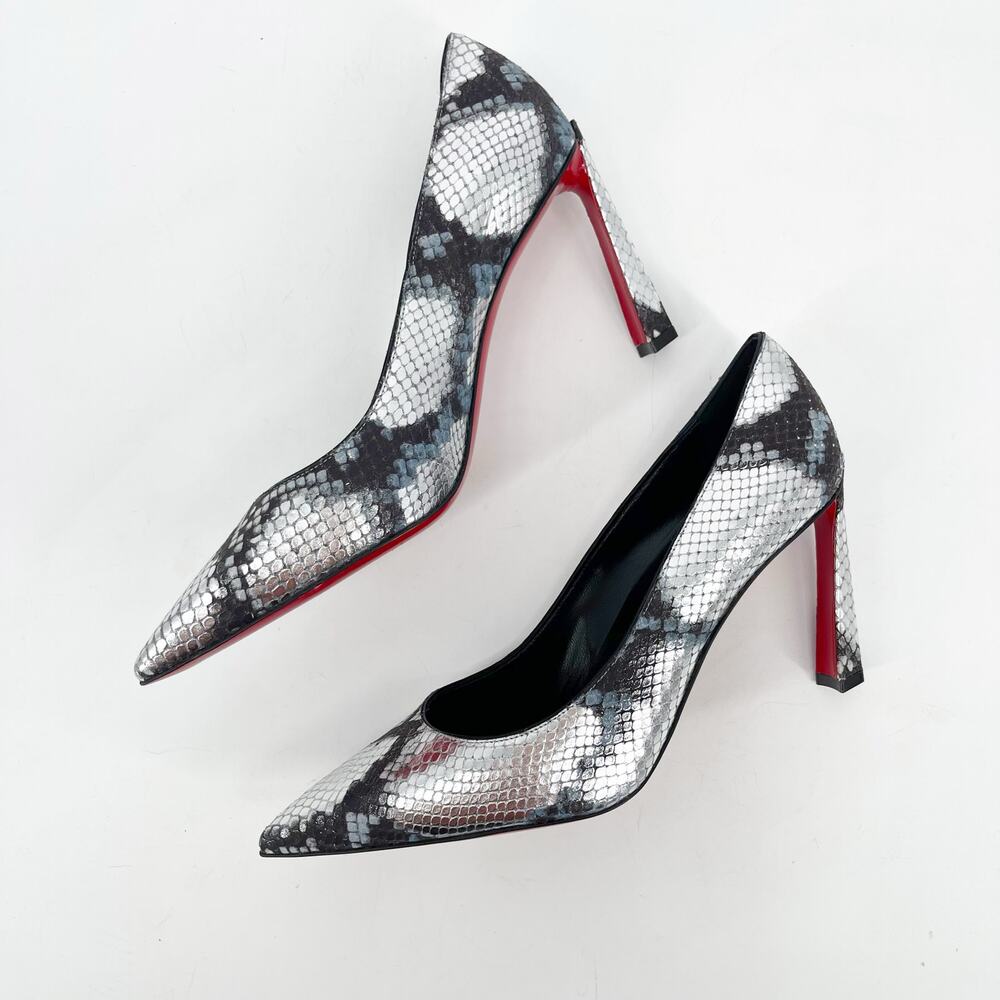 Christian Louboutin Condora 85 Silver Snake Embossed Pointed Toe Pumps EU 38.5 - Picture 4 of 10